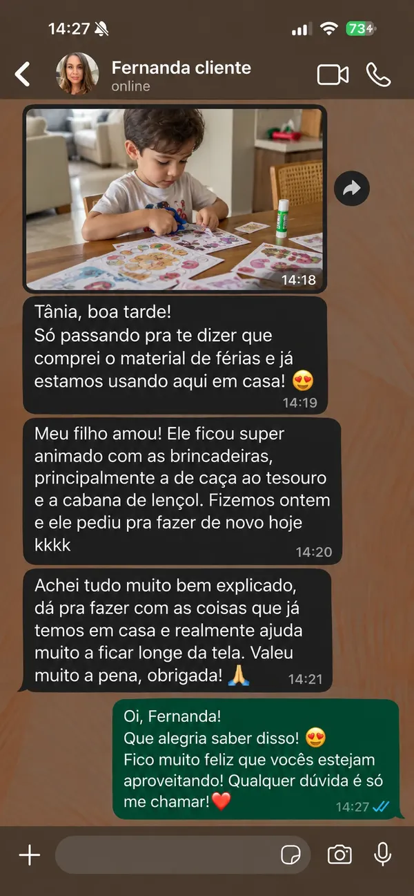 Depoimento de cliente no WhatsApp