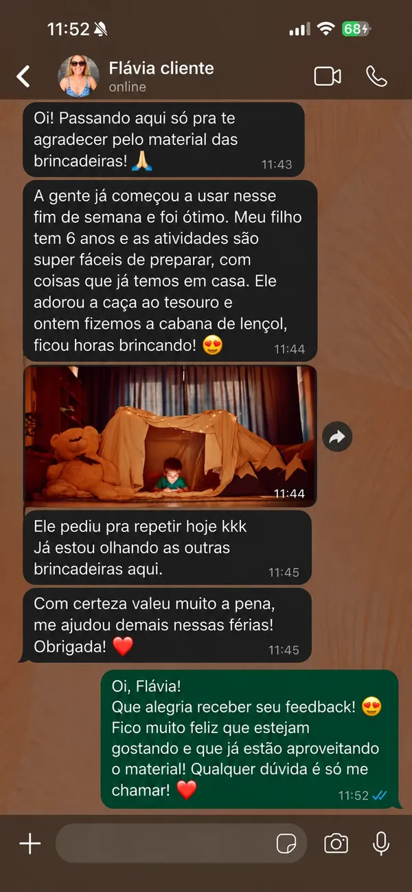 Depoimento de cliente no WhatsApp
