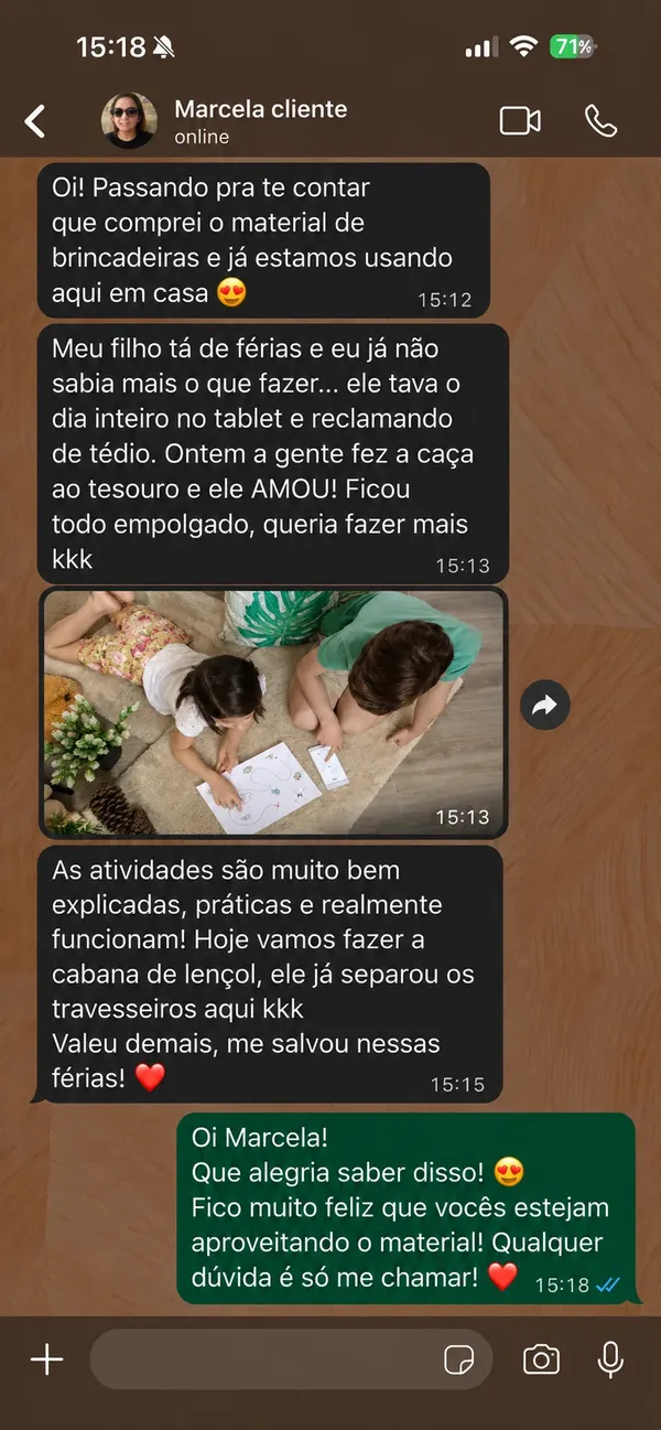 Depoimento de cliente no WhatsApp